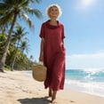 thumbnail image 5 of Smsaxvxz Women's Summer Dresses Fashion Crew Neck Short Sleeve Casual Solid Loose Maxi Beach Sundress Wine S, 5 of 9