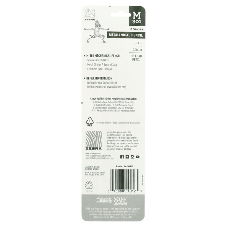 Zebra M-301 Stainless Steel Mechanical Pencil, 0.5mm Point Zebra M-301 Stainless Steel Mechanical Pencil, 0.5mm Point