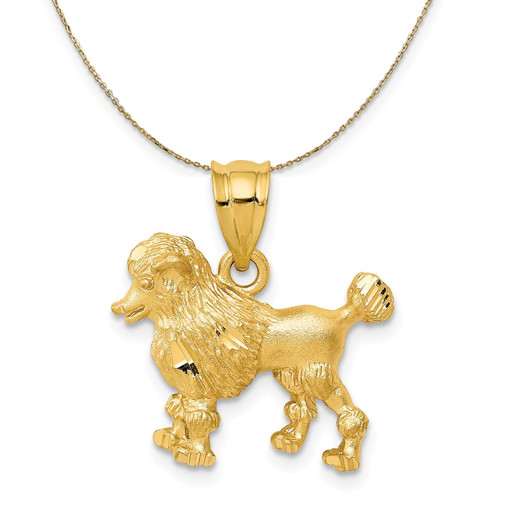 14k Yellow Gold Satin and Diamond Cut Poodle Necklace - 30 Inch