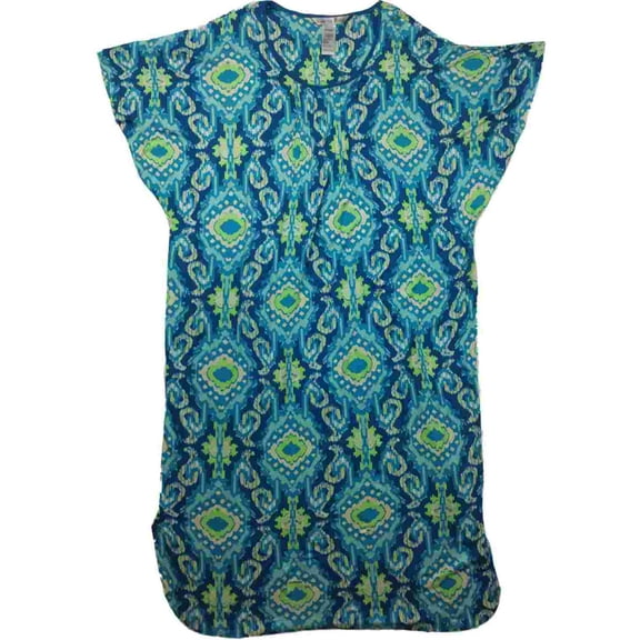 Womens Blue Green Mosaic Nightgown Full Length Sleep Shirt Small/Medium