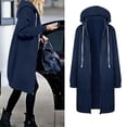thumbnail image 3 of Cnbwig Jacket Women's Coat Solid Color Zipper Hooded with Drawstring Long Sleeve Long Coat Outwear Outdoor Jacket Overcoat Casual Loose Jacket B-Dark Blue XL, 3 of 5