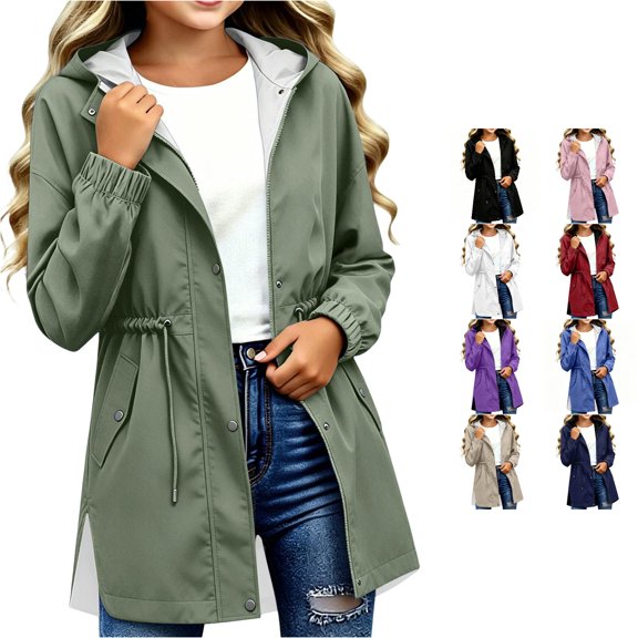 Kids Hooded Jacket Solid Color Casual Coat Lightweight Outerwear with Full Zip for Boys Girls School Spring