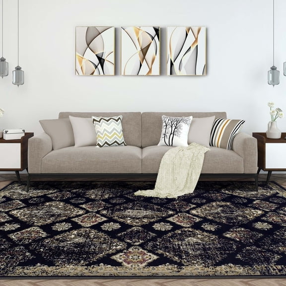 Distressed Damask Door Mat Carpet Soft Large Indoor Area Rug Or Runner for Entryway, Living Room, Bedroom, Any Room