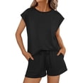 thumbnail image 2 of Tops Y Blusas de Mujer de Verano Cuello Redondo Manga Corta con Cordón de Cintura Y Bolsillo Pantalones Cortos de Dos Piezas, 2 of 9