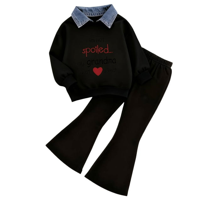Caqnni Girls Clothes Complete Comfort Set Cozy Lounge Polo Sweatshirt long sleeve shirts and Lightweight Flare Pants Perfect for Spring and Fall Layering(A-Blue,6-7 Years)