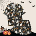 thumbnail image 6 of HCNTES Halloween Pajamas Women Satin Silk Button Up Shirt and Shorts Pjs Sets Funny Spooky Pumpkin 2 Piece Graphic Sleepwear(T245-Purple,XL), 6 of 6