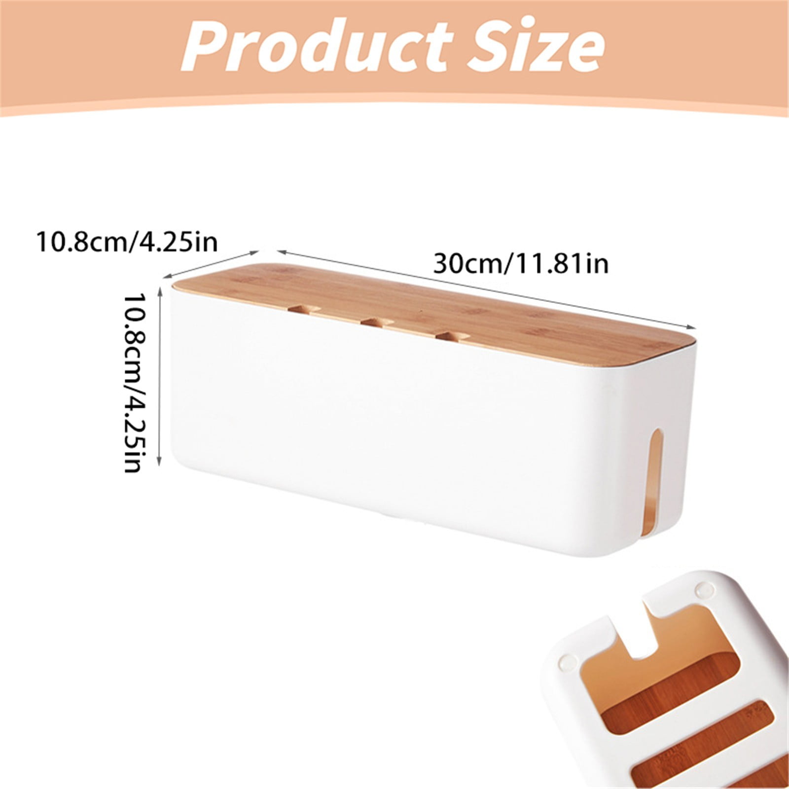 MOPOOR 2PCS White Cable Management Box with Wood Lid Desk TV Wood Lid Computer USB Hub Cable Organizer Box To Cover and Hide Power Strips Wires for Home Office