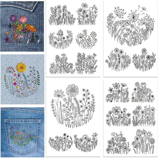 4 Sheets Flowers Water Soluble Hand Sewing Stabilizers for Fabric Dandelion Daisy Embroidery Stitch Practice Eembroidery Patterns Transfers for Embroidery Beginners Lovers