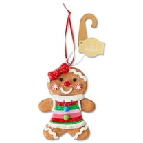 Multicolor Clay Dough Gingerbread Girl with Red Bow Christmas Ornament, 4.2", by Holiday Time