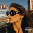 thumbnail image 3 of SA106 Womens Oversized Rectangle Sunglasses Rhinestone Treble Clef Music Motif Arms Black Frame - Gradient Black Lens, 3 of 6