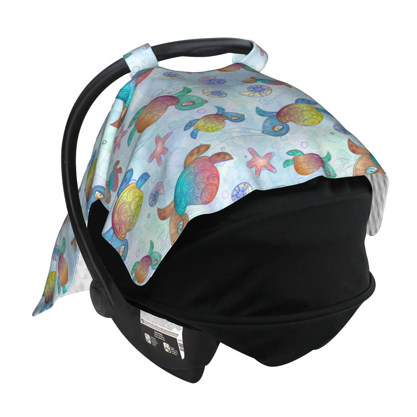 Naloa Colorful Sea Turtle Baby Car Seat Cover, Breathable Baby Carrier Cover, Multiuse Baby Carrier Cover & Nursing Breastfeeding Cover