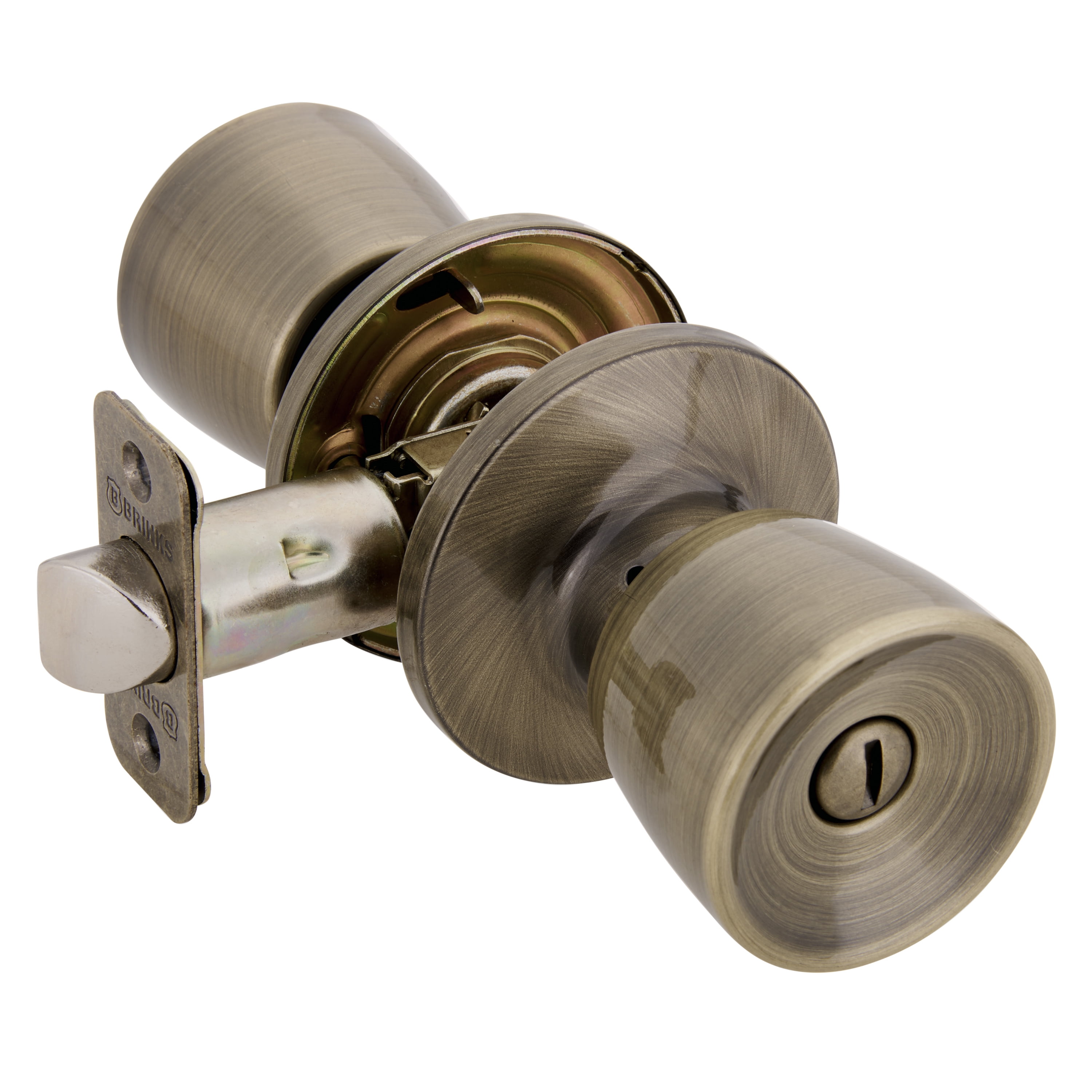 Brinks Interior Locking Privacy Classic Bell Style Doorknob, Antique Brass Finish