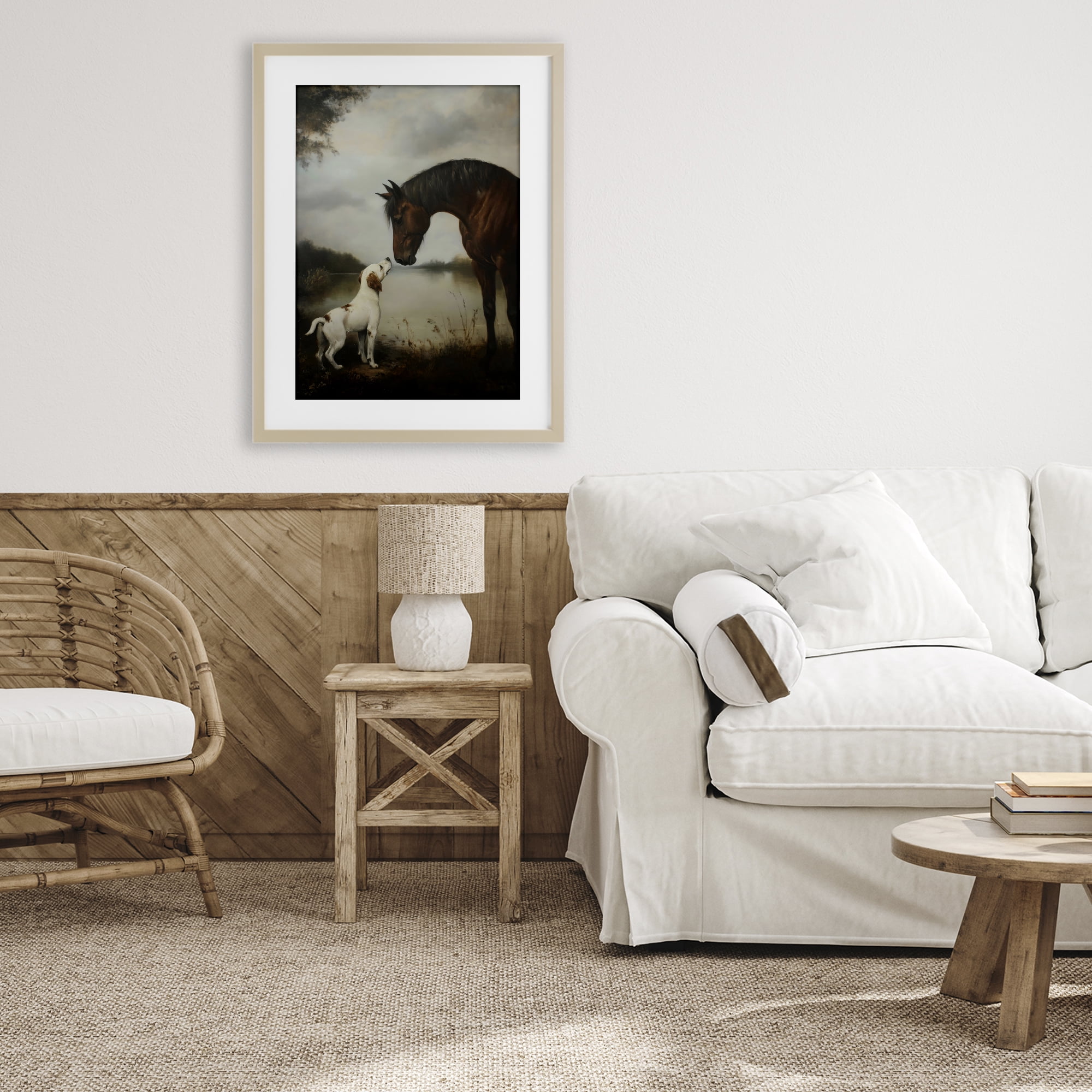Stupell Industries Hound & Horse Companions Birch Framed Print Under Glass, design by Petal Prints Design