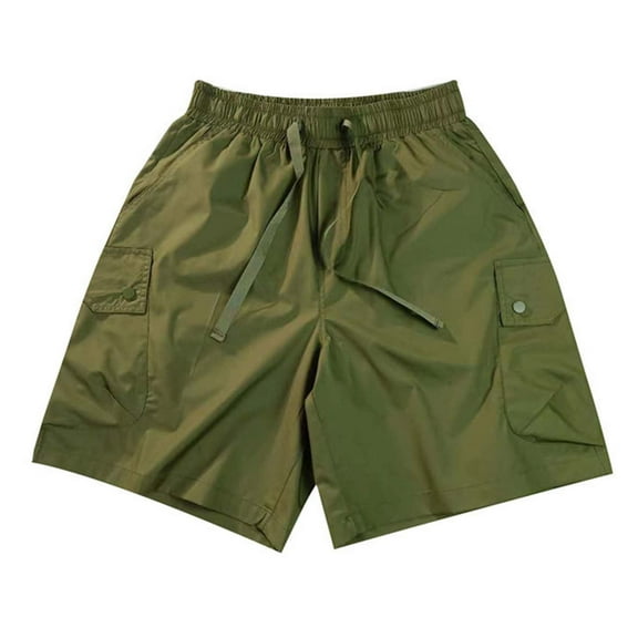 HOOMEUMY Men's Baggy Nylon Cargo Shorts with Side Pockets Drawstring Elastic Waist Loose Fit Summer Beach Shorts Green M