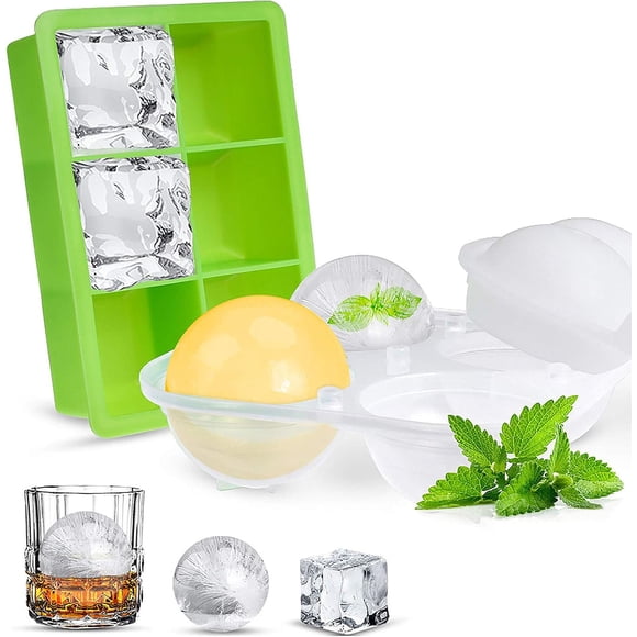 Opret Grands Bacs à Glaçons 2 Pcs Moule à Glace en Silicone avec Couvercle Sans BPA et Inodore Grand Carré et Rond pour Boissons, Whisky, Cocktail et Gin