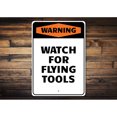 thumbnail image 2 of Warning: Watch for Flying Tools, Hilarious Garage Sign, Funny, Handyman Aluminum Metal Decor Sign - 4x18 inches, 2 of 4