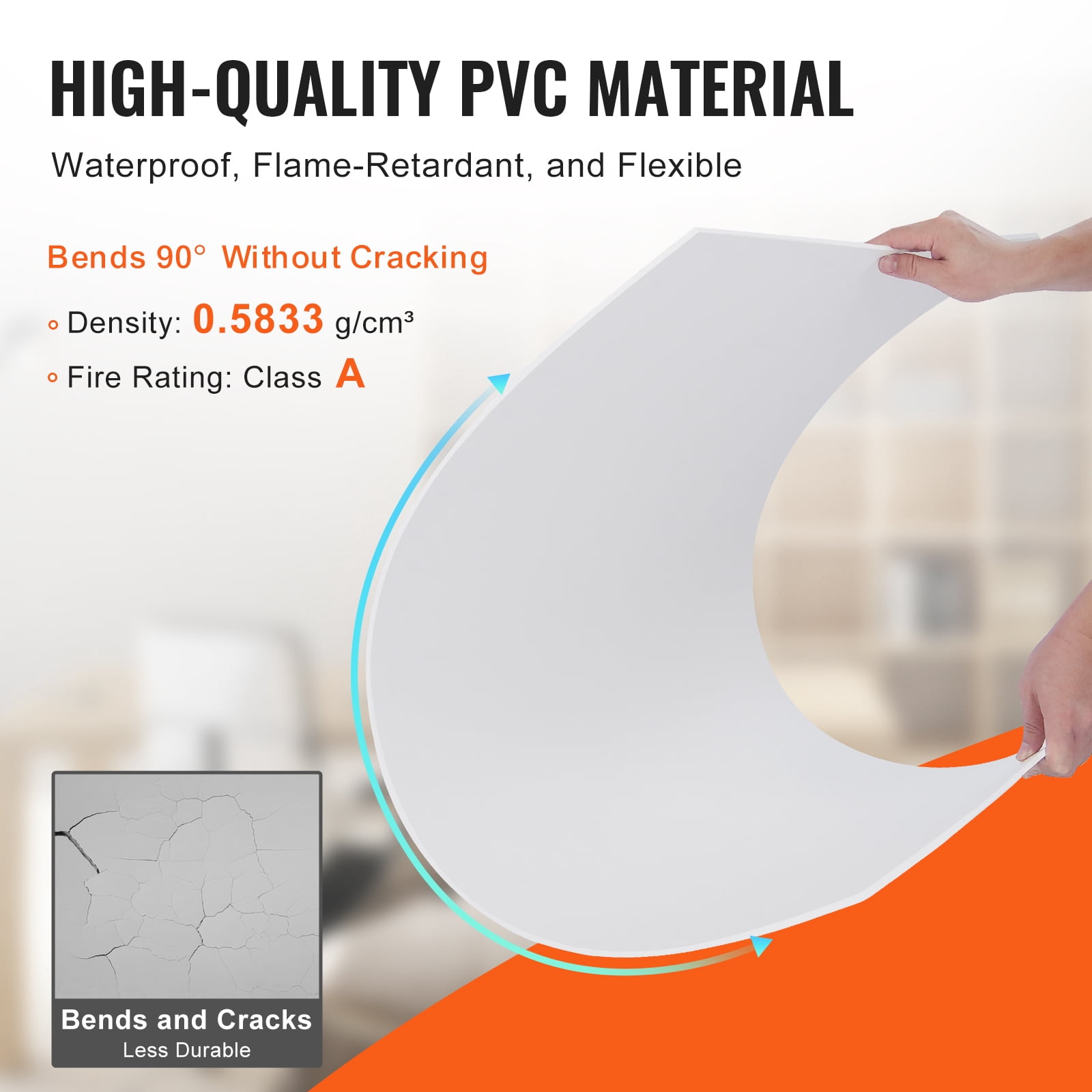 KFFKFF Ceiling Tiles, 10-Pack 24 x 48 in, Drop Ceiling Panels Made of Durable PVC Foam, Fire-Resistant with Flexible Design for Easy Installation, Ideal for Home or Office Décor, Smooth White Finish