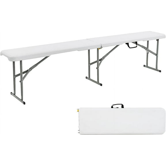 S AFSTAR Plastic Folding Bench, Lightweight & Portable Outdoor Camping Picnic Bench with Handle and Lock, 550 LBS Load, 4-Person 6 Feet Folding Benches for Outside Indoor, No Assembly Required, White