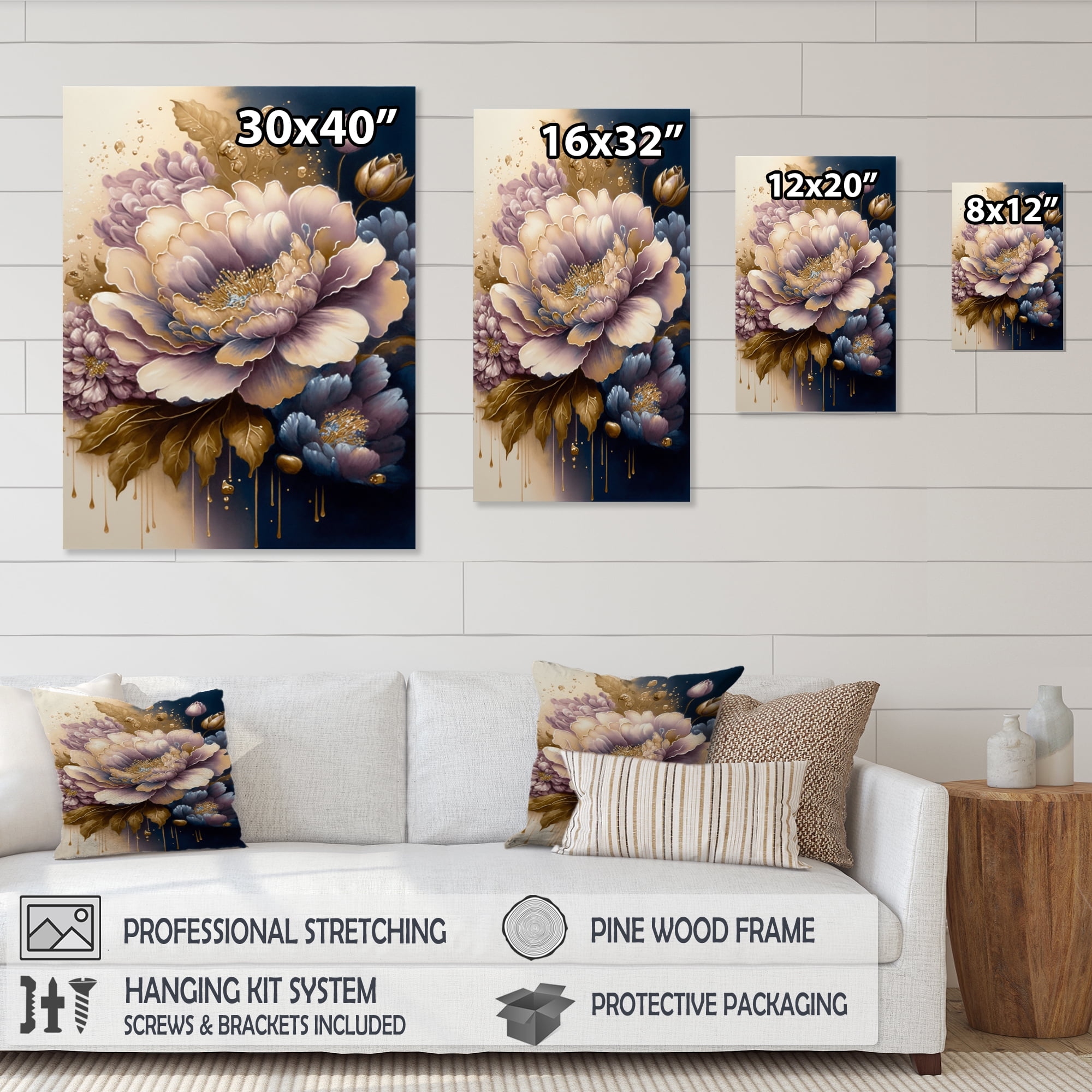 Designart Purple And Blue Watercolor Flowers IV Canvas Wall Art