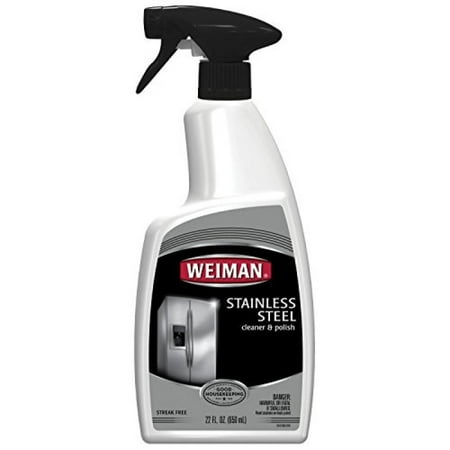 Weiman Stainless Steel Cleaner & Polish - Streak Free Shine for Refrigerators, Dishwasher, Sinks, Range Hoods and BBQ grills - 22 fl.