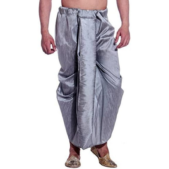 Royal Men's Silk Blend Silver Ready To Wear Dhoti