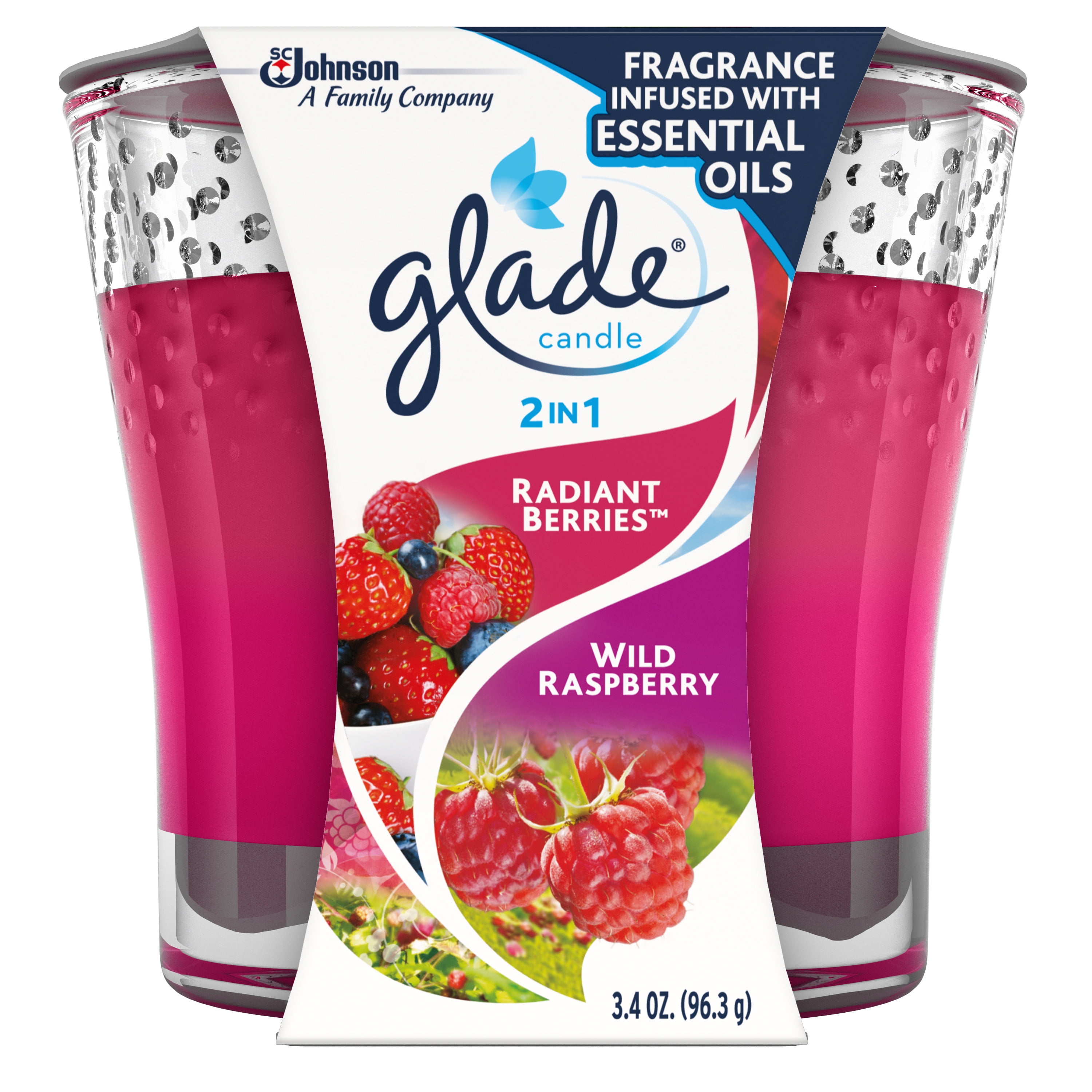 (2 Pack) Glade 2in1 Jar Candle 1 CT, Radiant Berries & Wild Raspberry