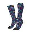 thumbnail image 2 of Daiia Sports Socks Dinosaur Flowers Printed Novelty Crew Socks for Men Women Knee High Socks Cotton Socks Soft & Breathable Support Unisex Socks, 2 of 9