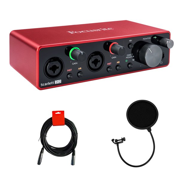Focusrite Scarlett 2i2 USB Audio Interface (3rd Gen) w/ Filter & Cable