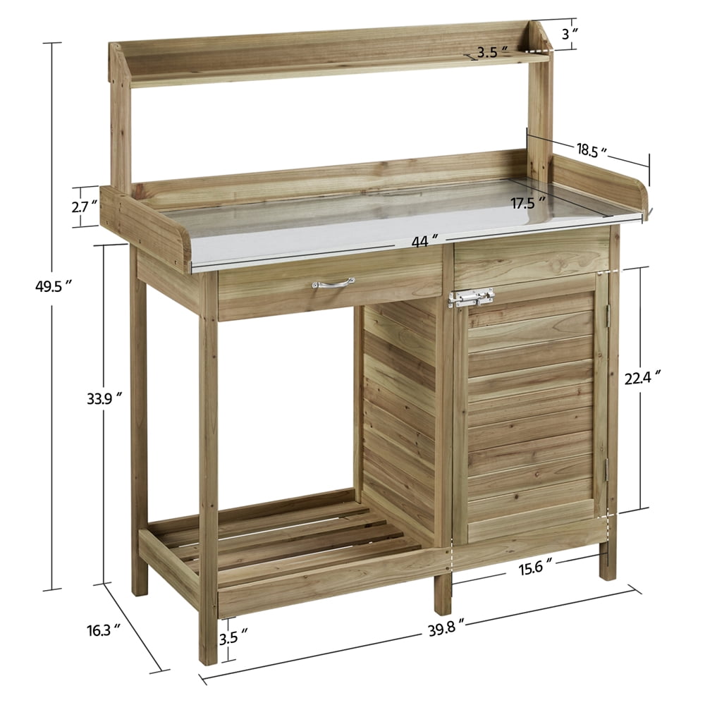 Easyfashion Light Green Fir, Wood and Metal Potting Bench