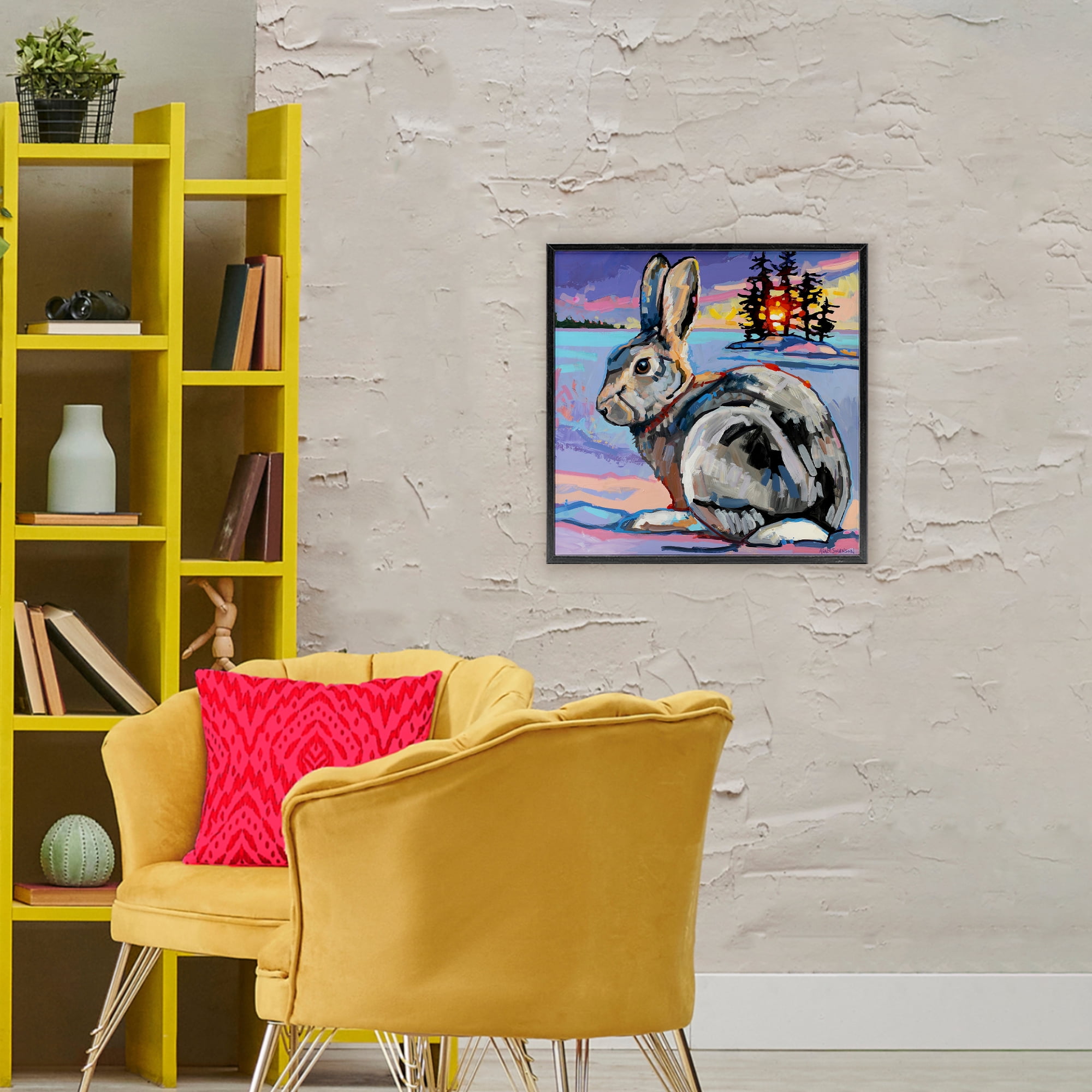 Runaway Goliath Rabbit Black Framed Giclee Art, design by Adam Swanson