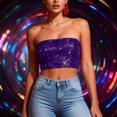 thumbnail image 2 of XUNKUSGA Carnival Tube Tops for Women Fashion Y17k Sparkly Sequin Strapless Going Out Tops Comfortable Slim Fit Crop Short Length Tank Tops for Women Party Clubwear Purple, 2 of 8