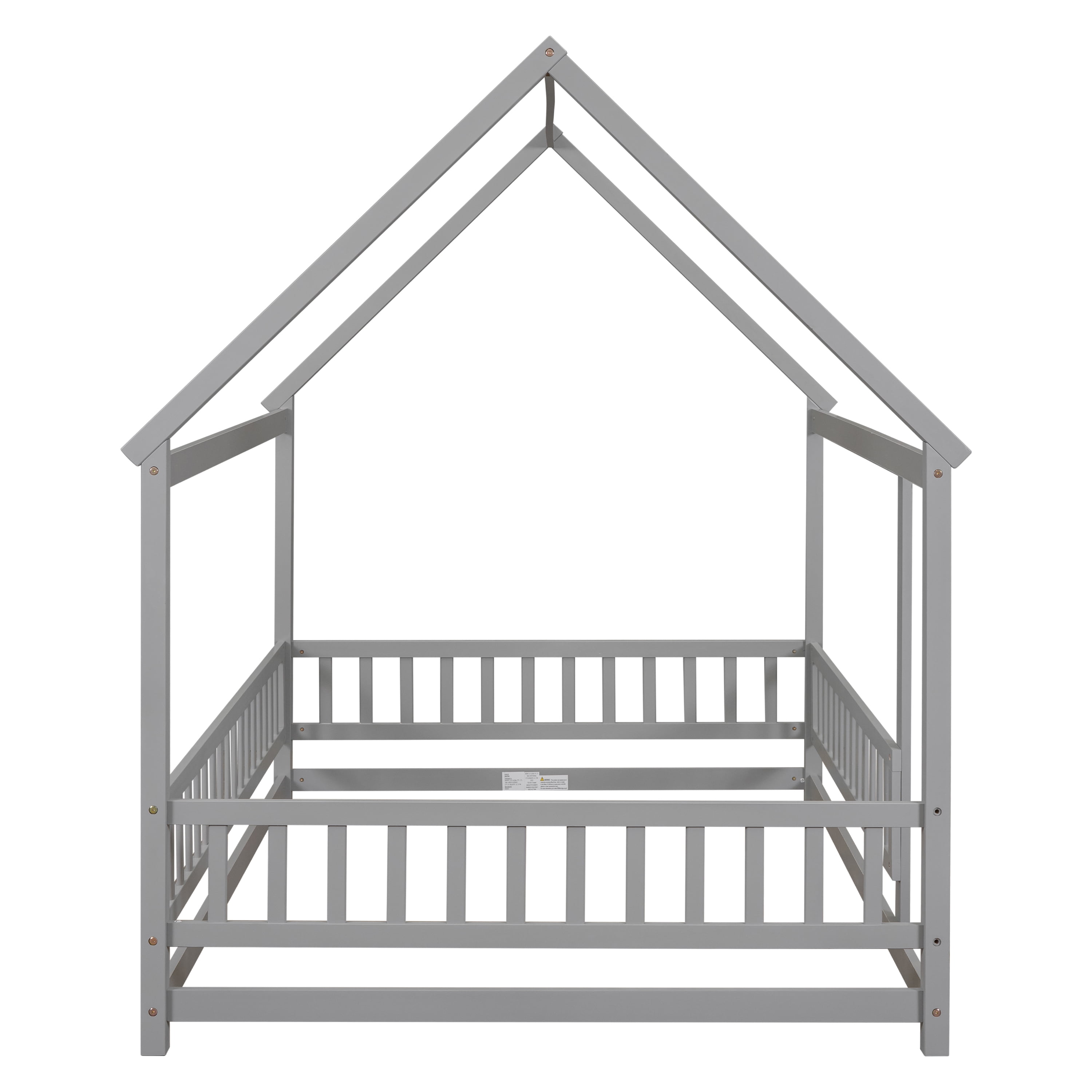 Miniyam Full Size Floor Bed with Rail for Toddler, House-Shaped Desing, Gray