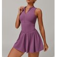 thumbnail image 2 of PISONIC Womens Tennis Golf Dress with Built-in Bra Shorts Zipper Slim Fit A-line Hem Skirt Athletic Dresses with Pockets, 2 of 6