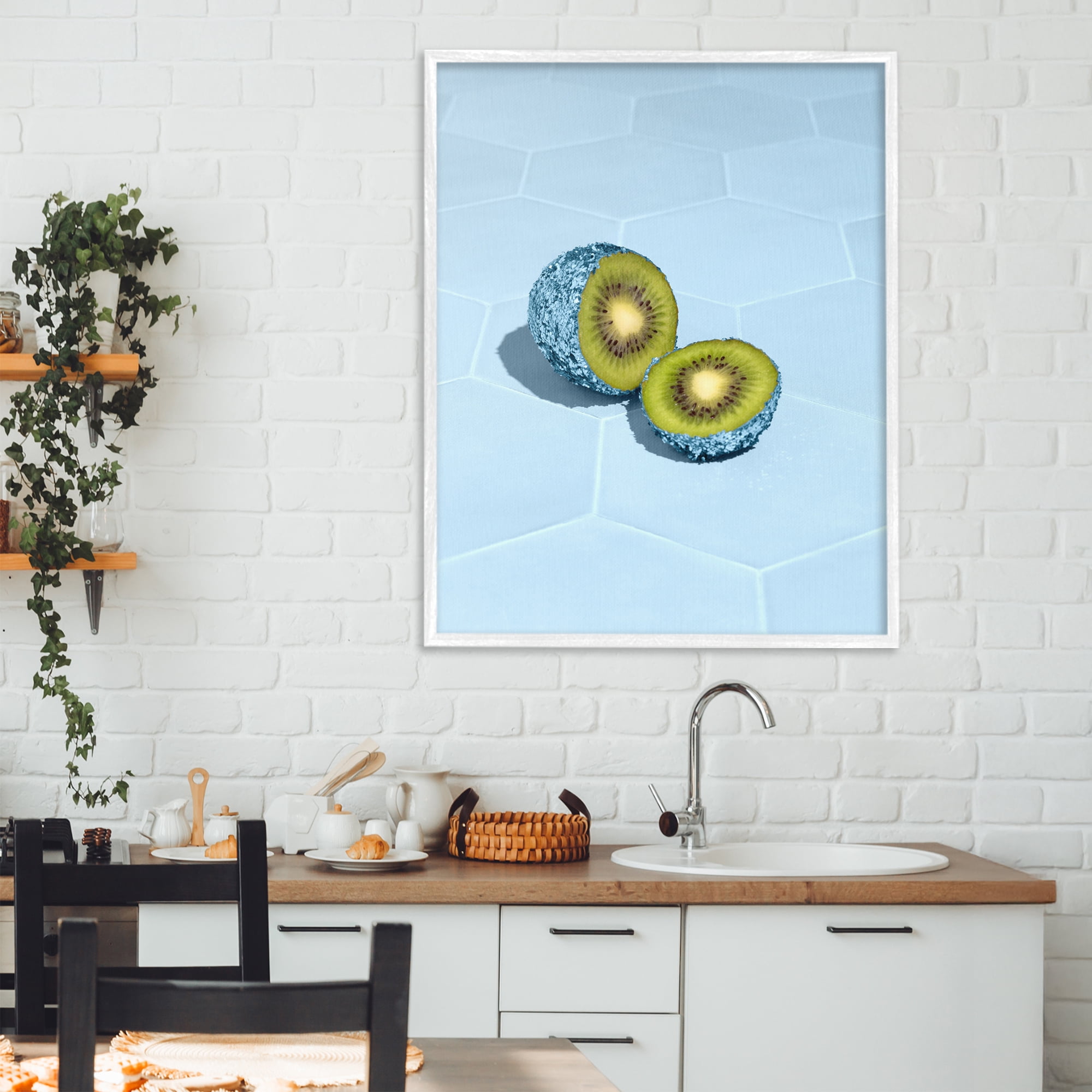 Stupell Industries Blue Glimmer Kiwi White Framed Giclee Art, design by LISH Creative