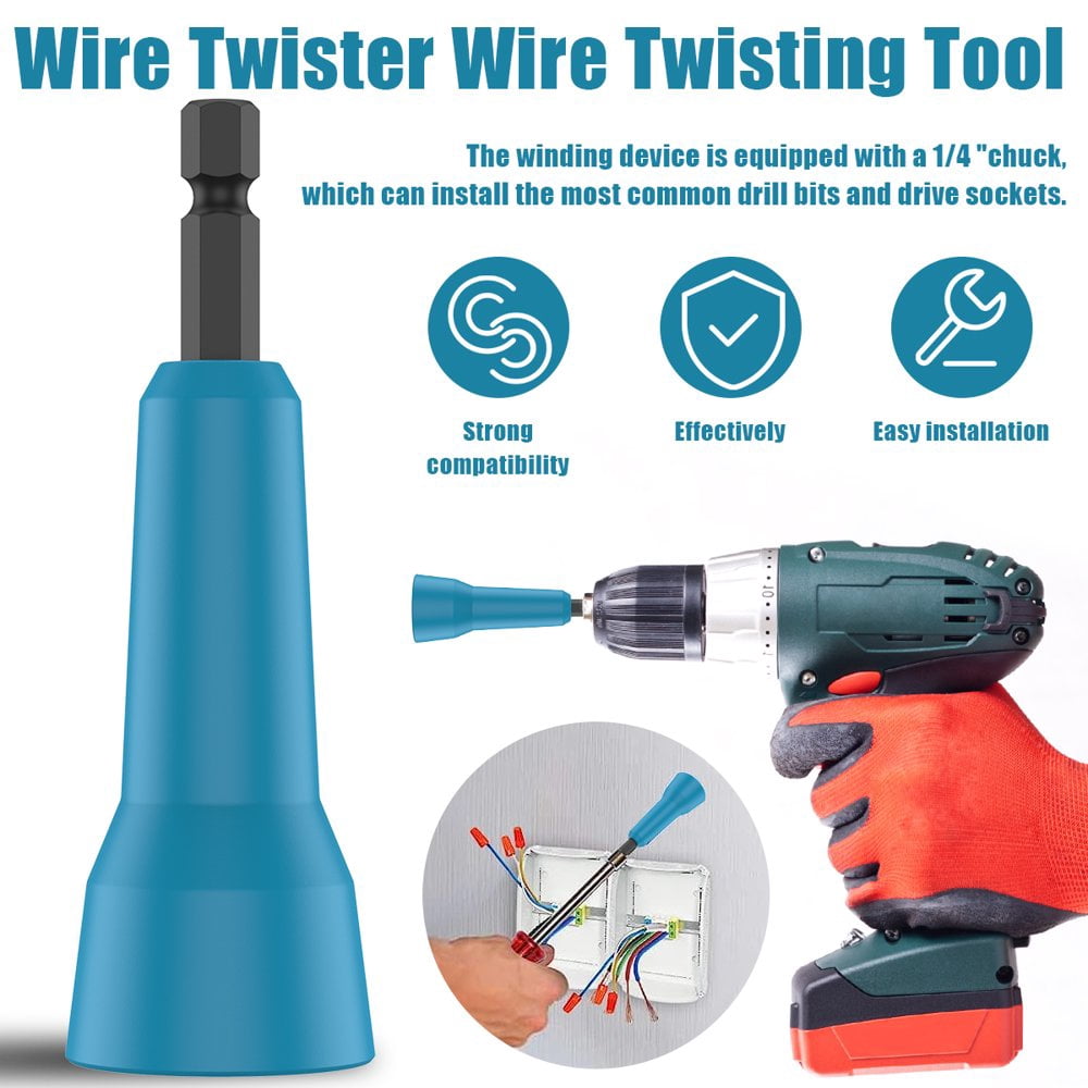 Wire Twister Tool 2-Pack – Universal Wire Nut Driver For Drill, 1/4" Chuck, Fits Most Wire Caps (Blue, For Electricians & DIYers)