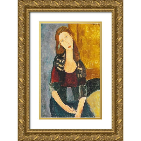 Modigliani, Amedeo 22x32 Gold Ornate Wood Framed with Double Matting Museum Art Print Titled - Jeanne Hebuterne, sitzend