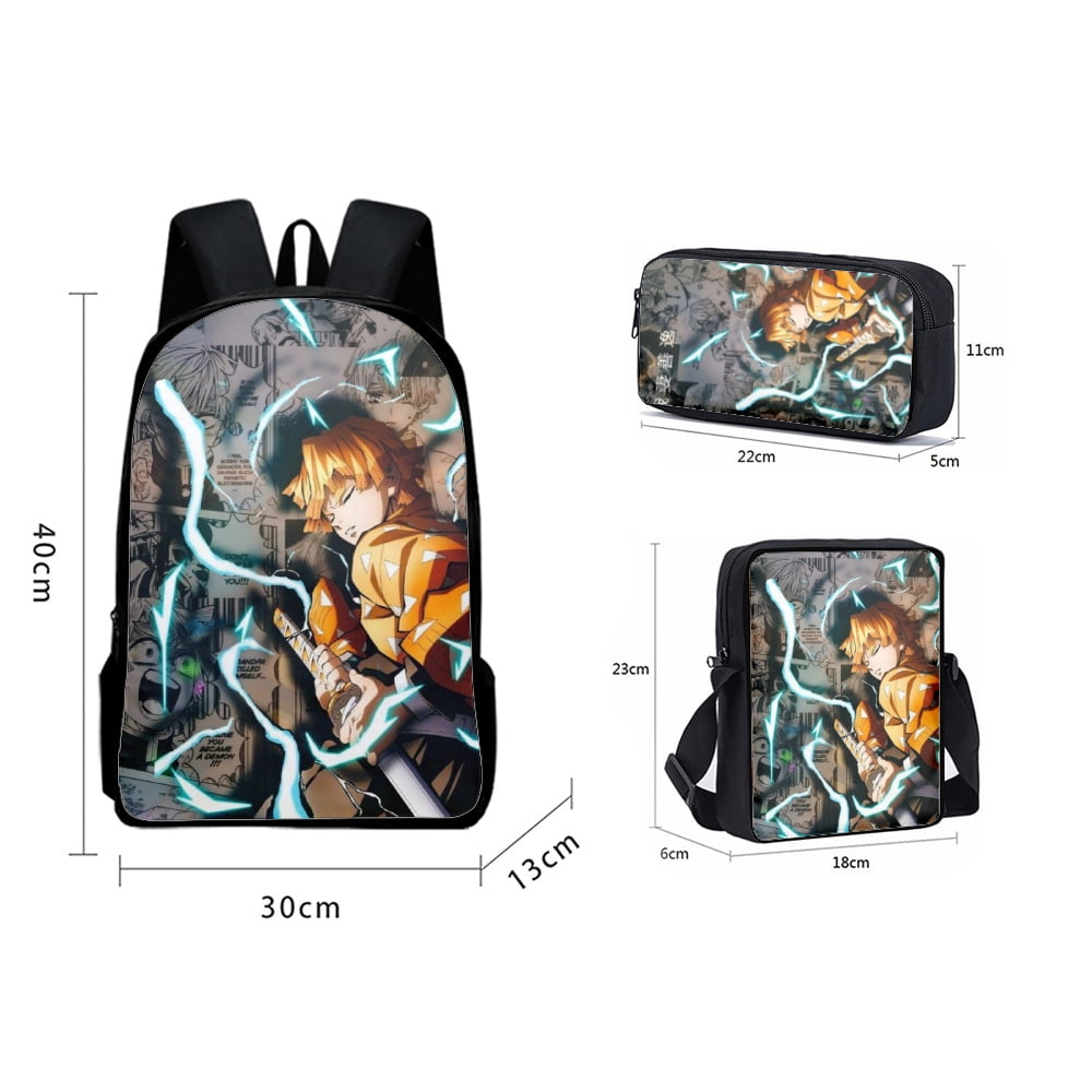 3Pcs/Set Anime Laptop Schoolbag Slant Demon Slayer Backpack Creative Super  Anime 3D Printed+Shoulder Bags with Pencil Case Back to School Gifts 