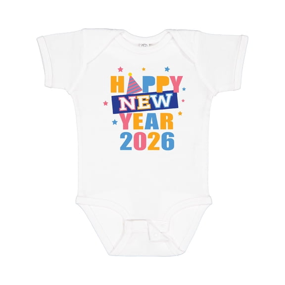 Inktastic Happy New Year Colorful 2026 with Stars Boys or Girls Baby Bodysuit