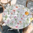 thumbnail image 2 of Pink Spring Floral Round Tablecloth, Fitted Table Cover with Elastic for 36"-44" Round Tables, Flowers Botanical Elegant Wooden Table Cloth Outdoor Indoor Dinning Party Waterproof Tablecloths, 2 of 7