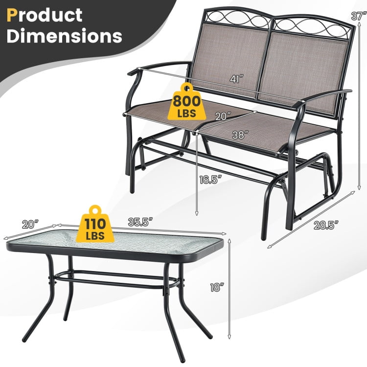 Aimee Lii 2 Pieces Patio Conversation Set with Tempered Glass Table Top, Patio Furniture Set for Backyard and Poolside