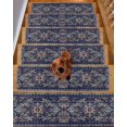 thumbnail image 2 of Stair Treads for Wooden Steps, Navy Blue Boho Peel and Stick Stair Treads with Adhesive, Abstract Art Ethnic Vintage Geometric Non Slip Indoor Stairs Runner Rugs Mats for Elders Dogs 8"x30"15PCS, 2 of 7