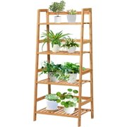COSTWAY 4-tier Ladder Shelf, Bamboo Plant Stand Rack, Freestanding Bookshelf, Multifunctional Storage Shelves, Flower Stand Rack Holder for Garden, Balcony, Living Room, Bedroom (Natural)