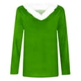thumbnail image 3 of QUNYINEY Casual Women Shirts Long Sleeve Colorblock Green Fur Trim V-Neck Tops Pullover Drop Shoulder Slim T-Shirts, 3 of 3
