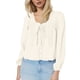 thumbnail image 1 of Blusas de encaje con lazo delantero para mujer, con volantes y cuello en V, de gasa, 1 of 4