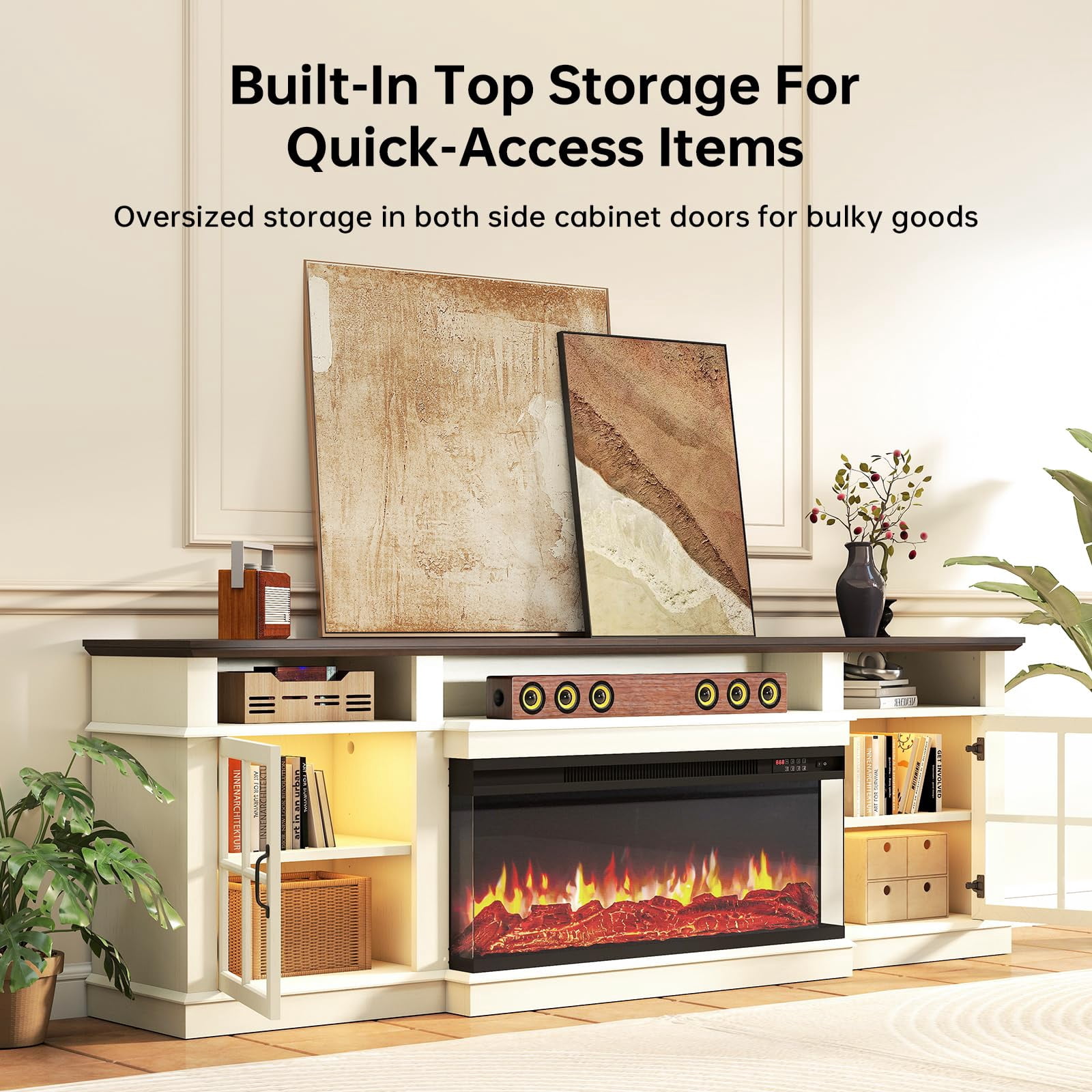 Sonegra 80" Fireplace TV Stand with Led Light, Entertainment Center for TVs up to 90", White