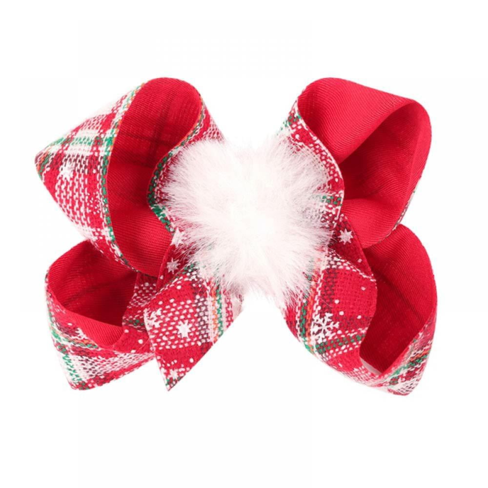 hair bows christmas ribbon girl accessories head clips green red puffy bow 