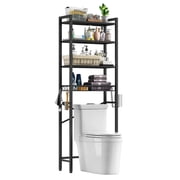 Biemlerfn Over The Toilet Storage Shelf, 4-Tier Wooden Bathroom Organizer Adjustable Saver Space Rack with Toilet Paper Holder, Classic Black