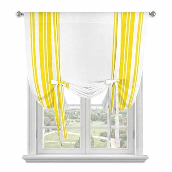 Yellow Striped Tie Up Curtains for Kitchen Windows,Adjustable Rod Pocket Valance 54 Inch Long, Farmhouse Simple Line Vertical Stripes Window Treatment Balloon Roman Blind Shade, 42" x 54"