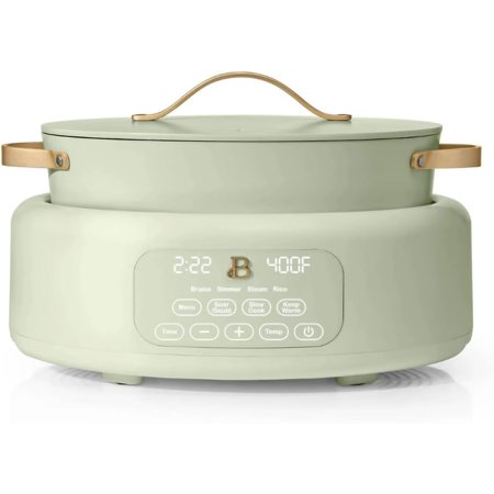 Beautiful Electric Multi-Cooker, 6-quart, digital display, 10 cooking functions, non-stick pot, easy one-touch control (Sage Green)