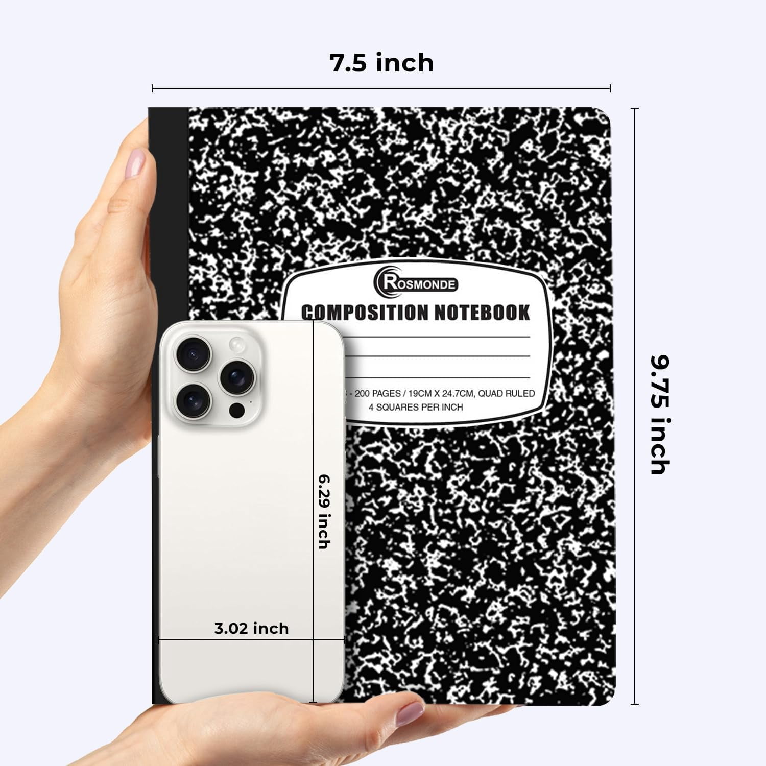 Rosmonde Composition Notebooks Bulk Pallet, 5000 Pack, Quad Ruled, 200 Pages (100 Sheets), 9.75 x 7.5 in, Black Marble Cover, Bulk Supplies for School Districts & Office, 4–7 Day Transit